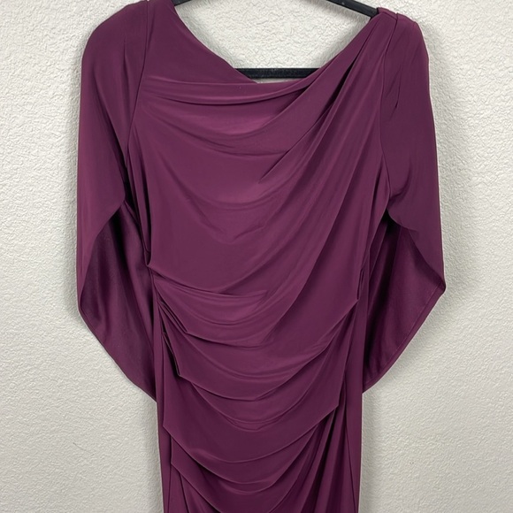 NWT Betsy & Adam Cape Long Sleeve Trumpet Gown Wine Cabernet Purple Sz 10 - Picture 4 of 13